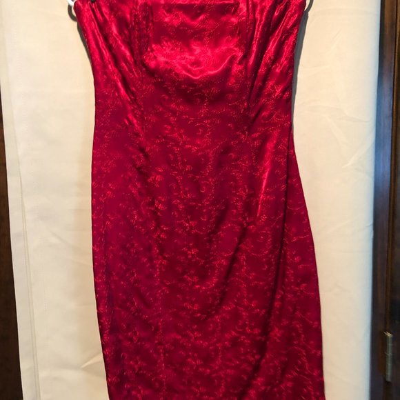 Jessica McClintock Red Satin Strapless Dress ~ Corset Back & Wrap ~ Size 6 - Picture 2 of 9